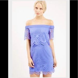 Topshop Petite Cornflower Blue Lace Overlay Dress